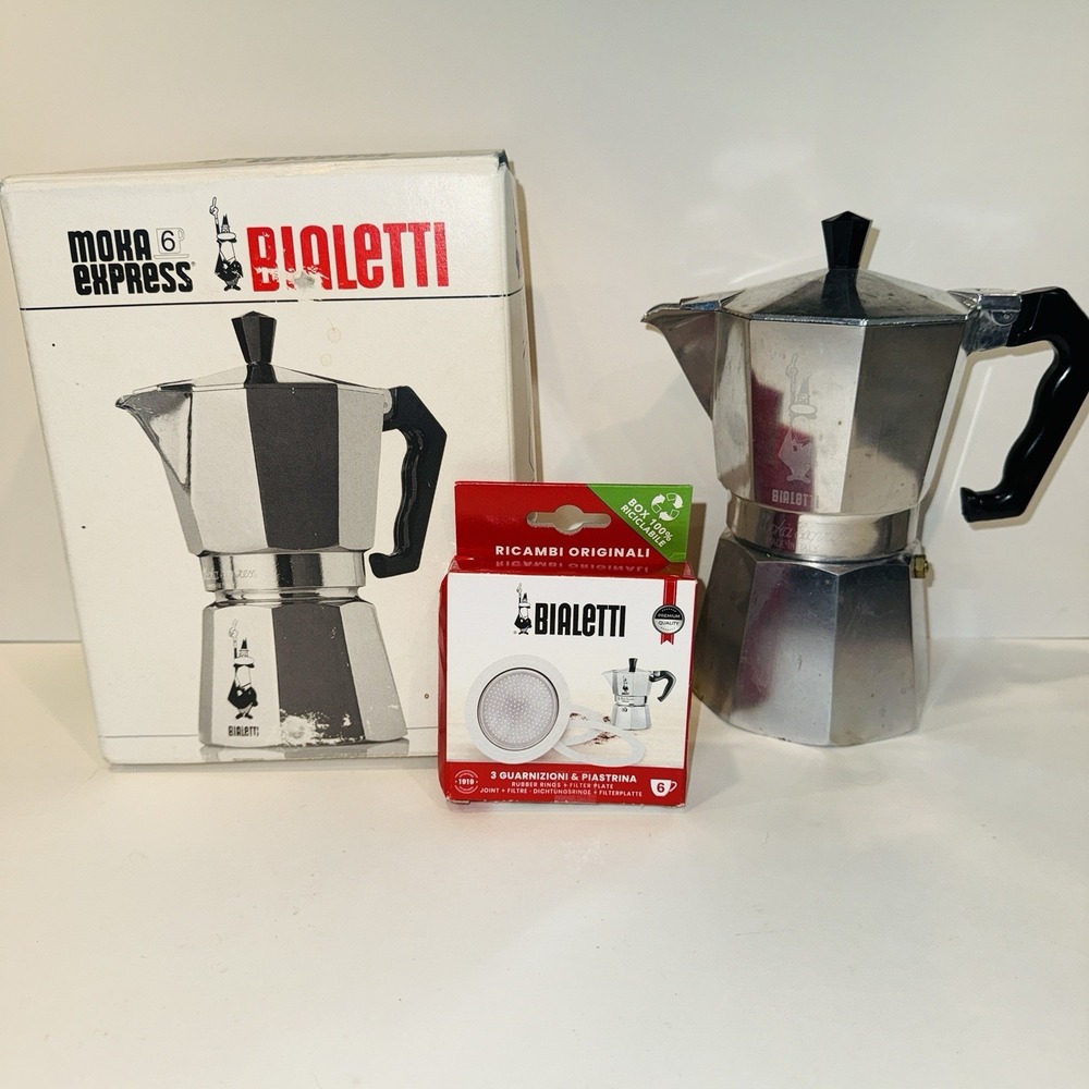Vintage Bialetti Moka Express 6 Cup Espresso Maker Made In Italy NEW Gaskets